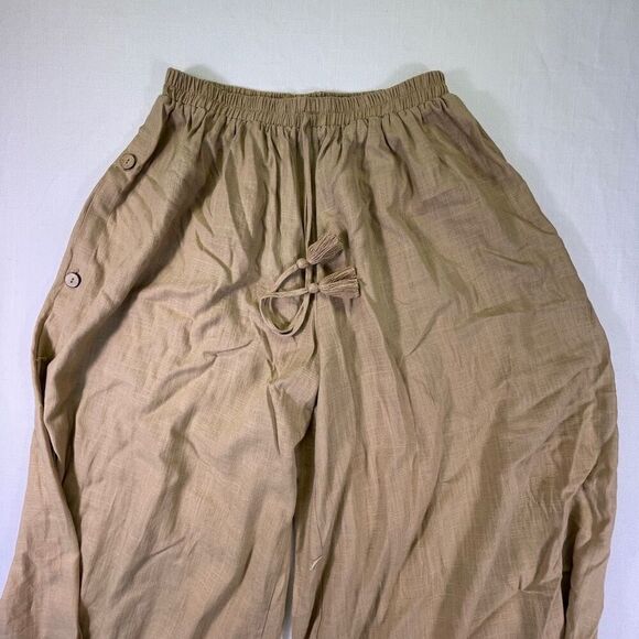 JMP The Label Tan Rayon Blend High Waisted Buttoned Wide Leg Pants Medium - Picture 3 of 11